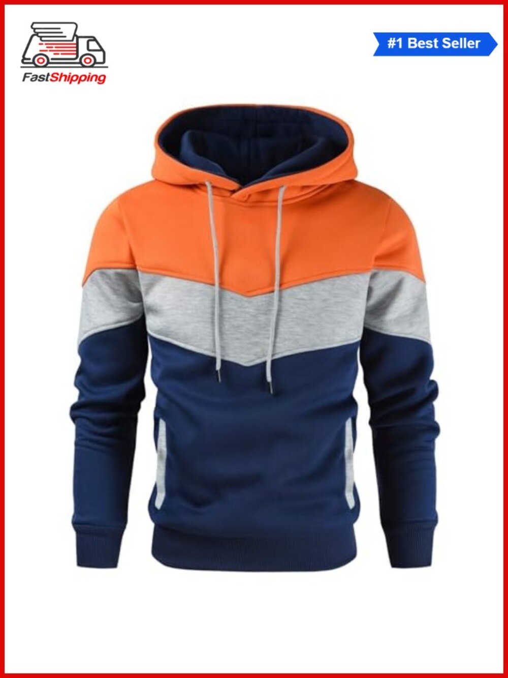 ✨ Men's Novelty Color Block Pullover Fleece Hoodie Casual Sweatshirt